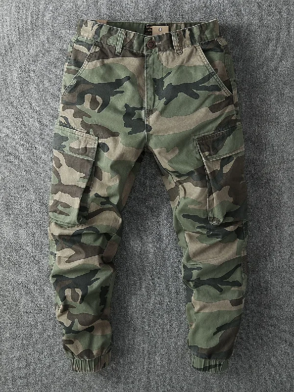 Men's sleek black corduroy pants-Men's Camouflage Cargo Jogger Pants