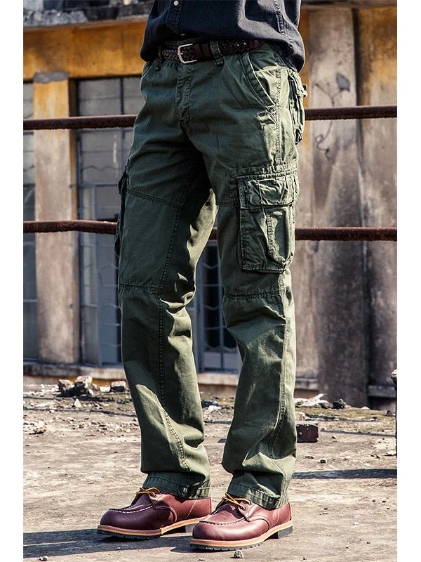 Men's light travel pants-Men's Cotton Outdoor Casual Multi-Pocket Straight Cargo Pants