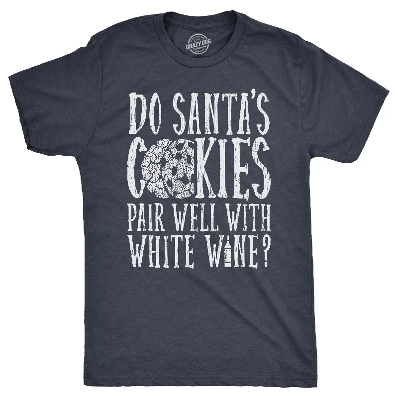 Men’s short-sleeve kink shirts-Mens Do Santas Cookies Pair Well With White Wine T Shirt Funny Xmas Drinking Lovers Tee For Guys