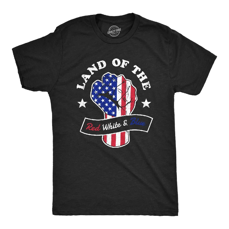 Men’s short-sleeve muted tees-Mens Land Of The Red White And Blue T Shirt Awesome Fourth Of July Patriotic Fist Graphic Tee For Guys