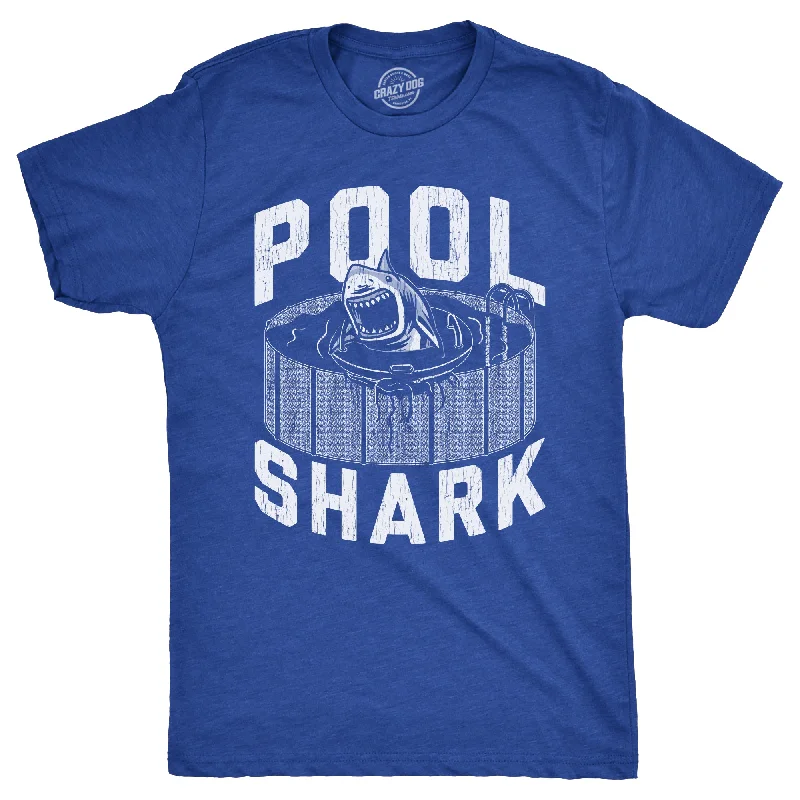 Men’s short-sleeve quid tees-Mens Pool Shark T Shirt Funny Swimming Pools Great White Sharks Joke Tee For Guys