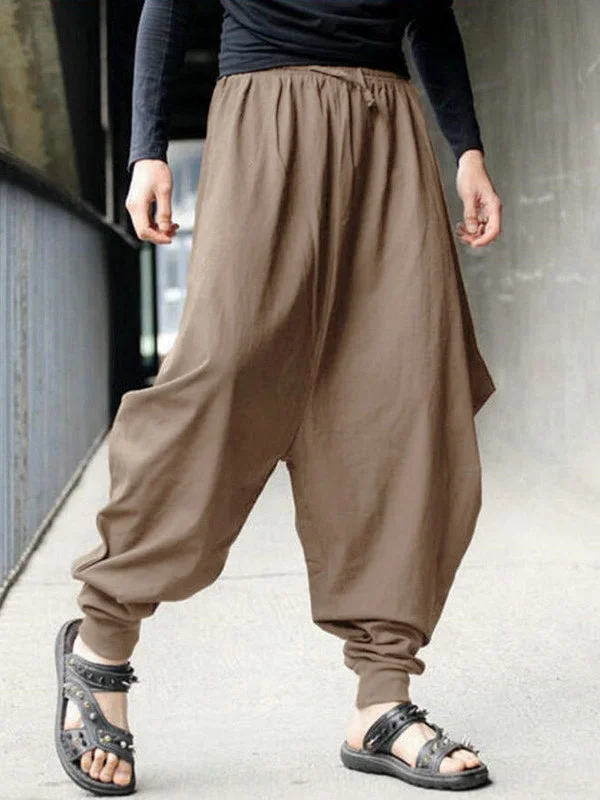 Men's deep brown corduroy pants-Men's Vintage-Inspired Loose Harem Pants