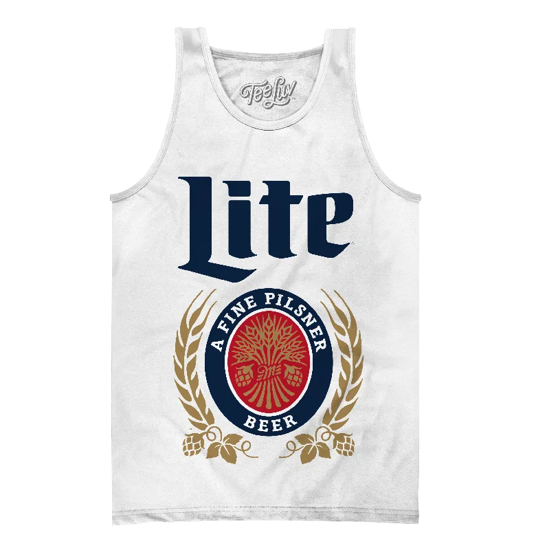 Men’s short-sleeve layered tops-Vintage Miller Lite Logo Tank Top - White