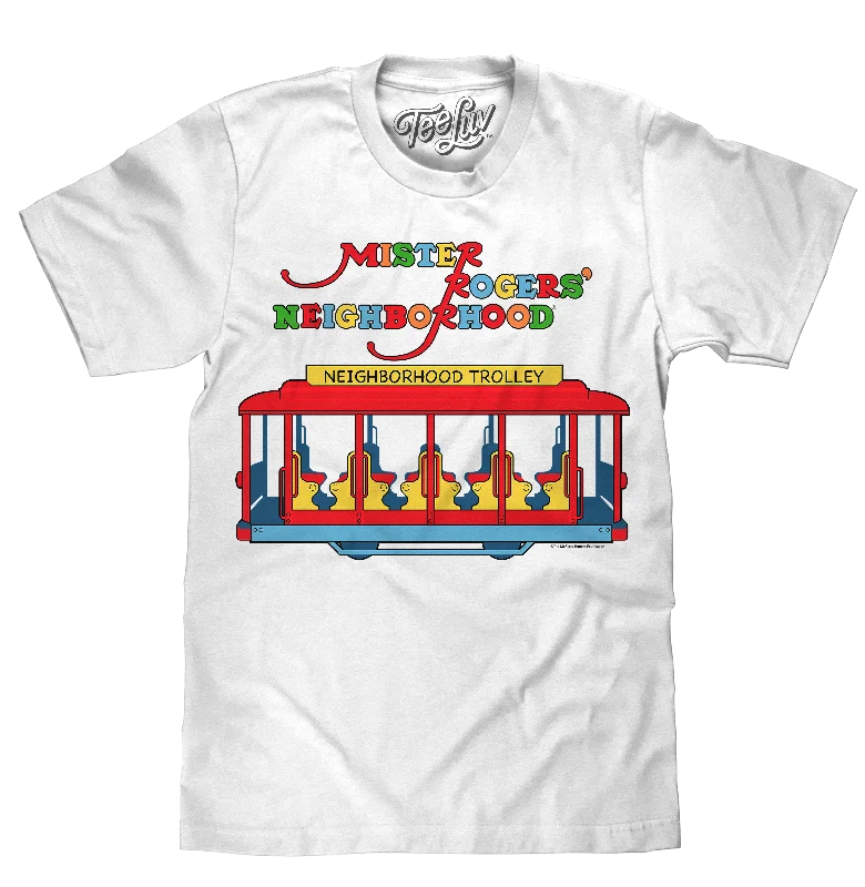 Men’s short-sleeve indie tees-Mister Rogers' Neighborhood Trolley Logo T-Shirt - White