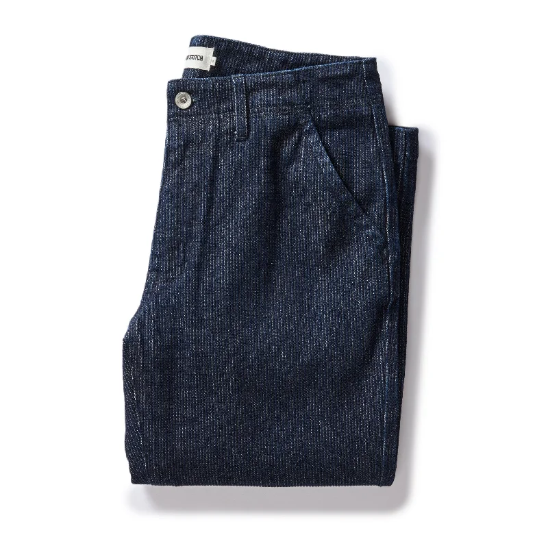 Men's airy poplin pants-The Morse Pant in Rinsed Indigo Stripe