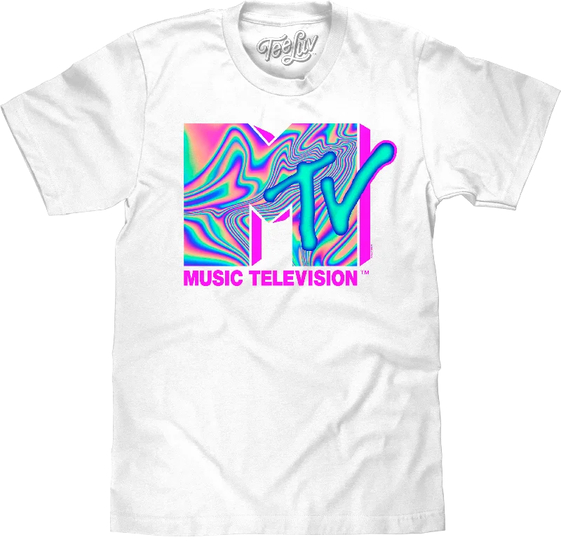 Men’s short-sleeve yelp tees-MTV 80s Neon Logo T-Shirt - White