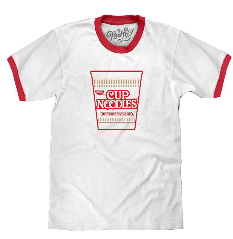 Men’s short-sleeve tilt shirts-Nissin Cup Noodles Ringer T-Shirt - White/Red