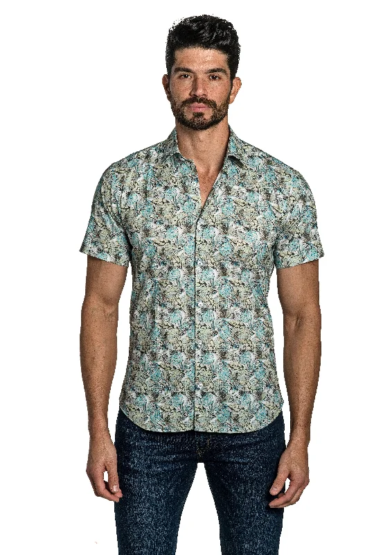 Men’s short-sleeve glum shirts-Off White Floral Short  Sleeve T-6780SS