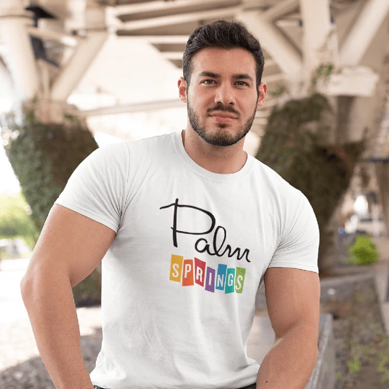 Men’s short-sleeve faded stripe tops-Unisex T-shirt - Palm Springs Rainbow - White