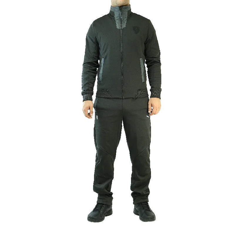 Men's easy relaxed fit pants-Puma Ferrari Fashion Jacket & Pants Track Suit Set - Black - Mens