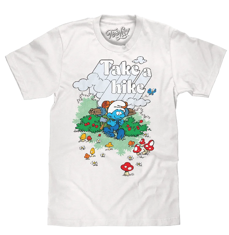 Men’s short-sleeve yoke polos-Smurfs Take a Hike T-Shirt - White