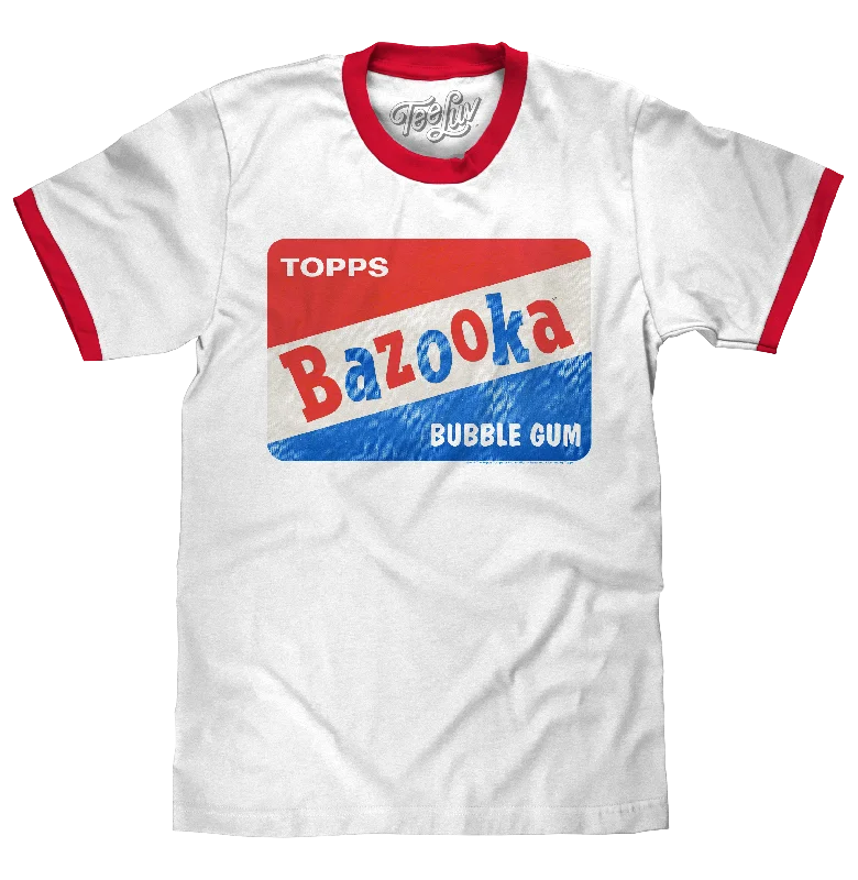 Men’s short-sleeve lurk tops-Topps Bazooka Bubble Gum Ringer T-Shirt- Red and White