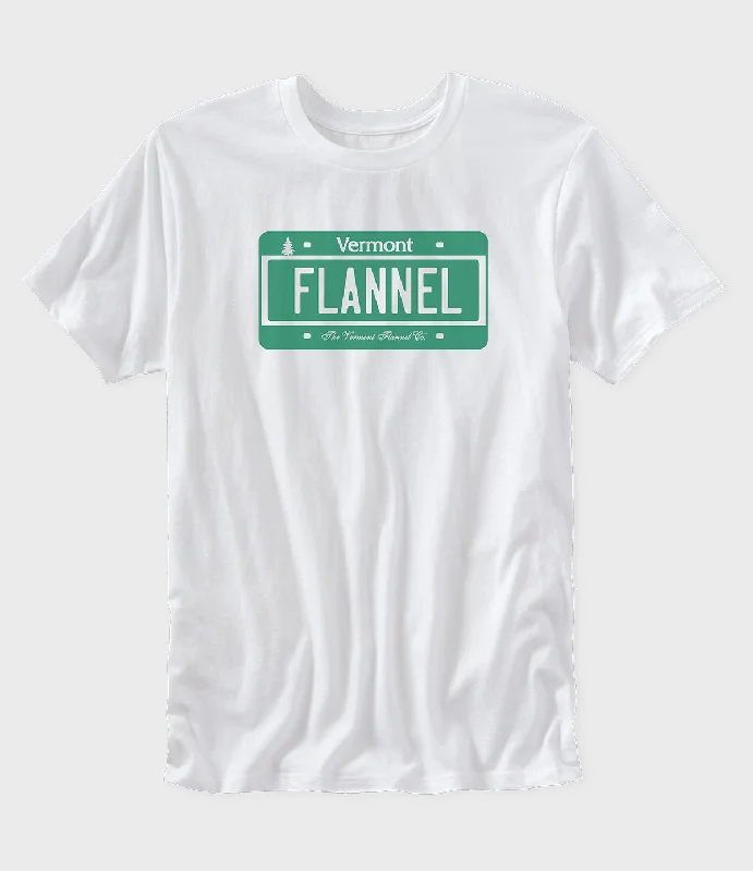 Men’s short-sleeve neutral polos-Vermont Flannel License Plate Graphic T-Shirt - White