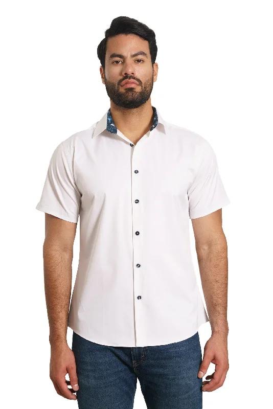 Men’s short-sleeve dote tops-White Short Sleeve Shirt Th-2864Ss