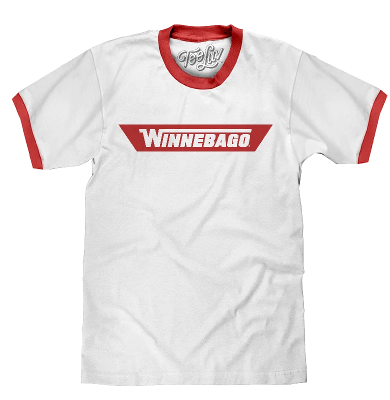 Men’s short-sleeve nook tops-Winnebago RV Logo Ringer T-Shirt - White and Red